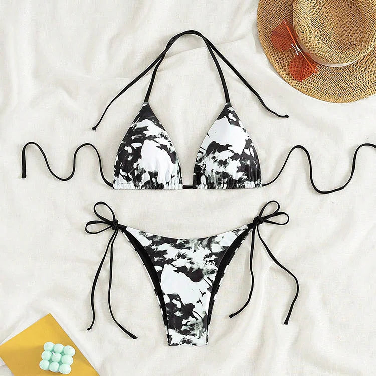 Tie-Dye Bikini Set - Halter Neck String Bikinis