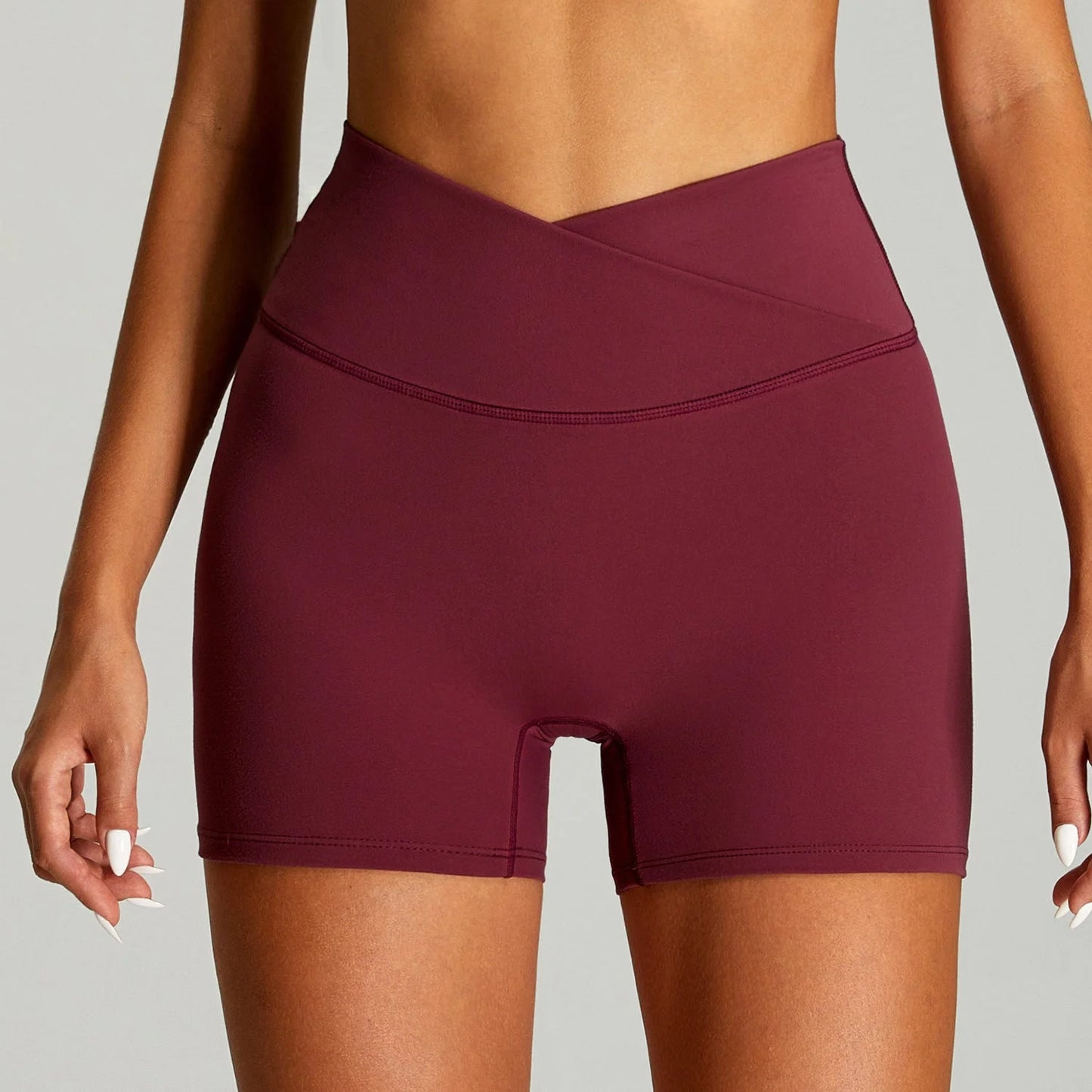 High Waist Yoga Shorts - Cross Design, V-Waist, Seamless Activewear
