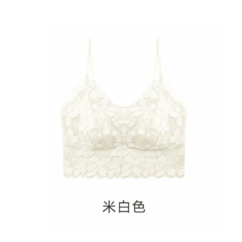 French Wire-Free Lace Bra, Breathable Triangle Cup