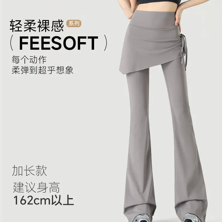 Soft FEESOFT Nylon-Spandex High-Waist Flared Yoga Pants Skirt Overlay