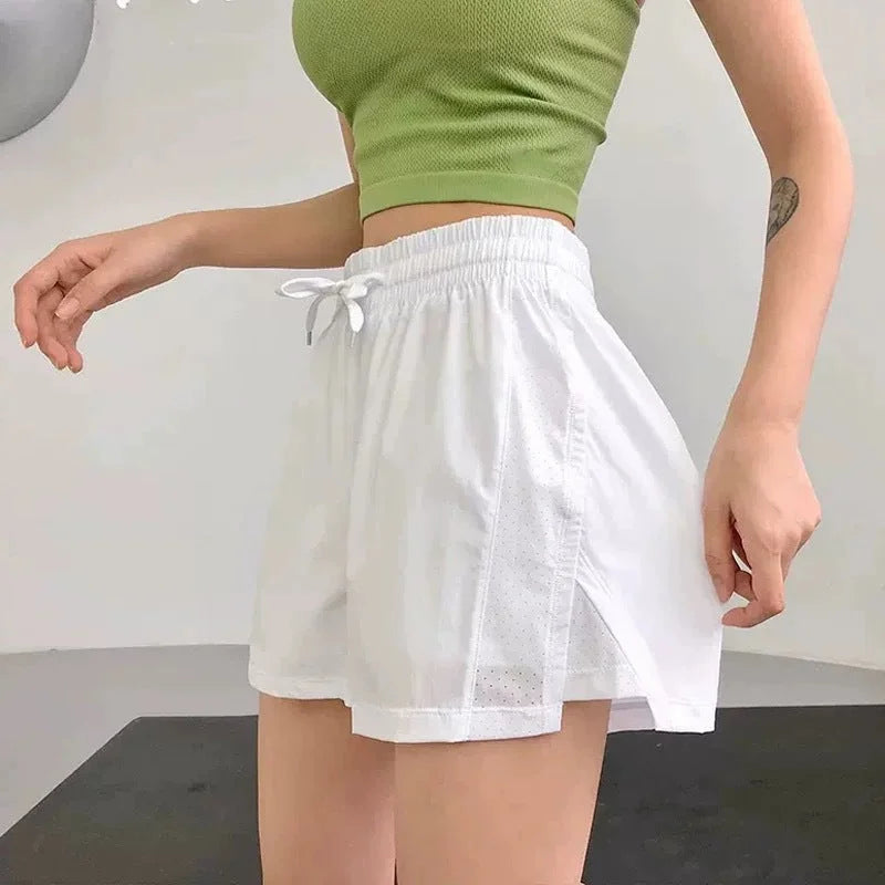 Tie-Waist Summer Active Shorts - Ice Silk Quick-Dry Drawstring High-Waist Yoga Shorts