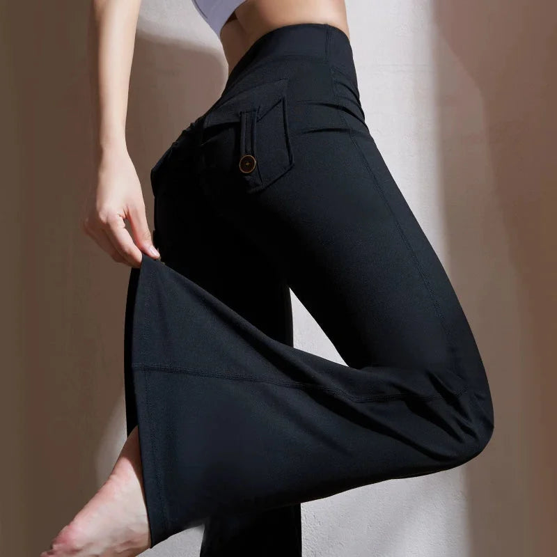 High Waisted Flared Leggings with Pockets and Butt Lift