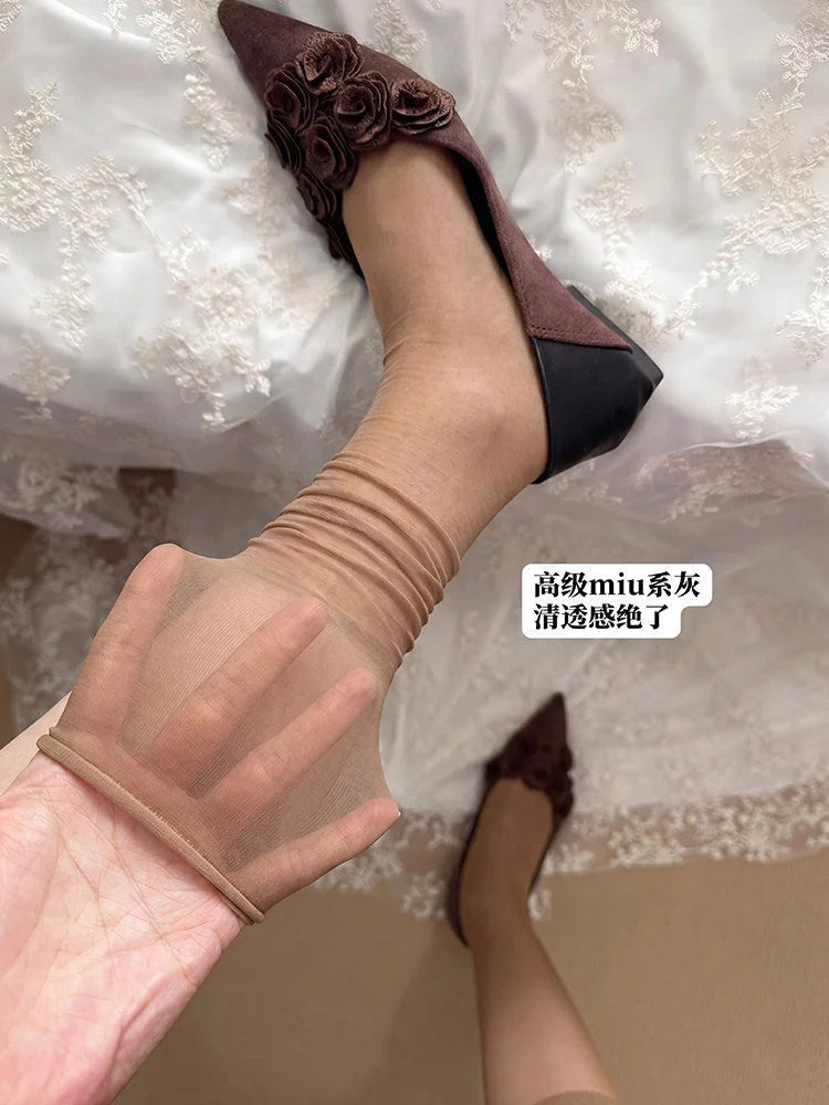 Sheer Ballet Ruched Leg Socks - Breathable Thin Summer Socks