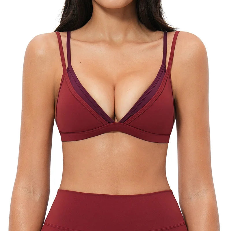 Naked-Sense Yoga Bra False Two-Piece Strappy Contrast Activewear Bra