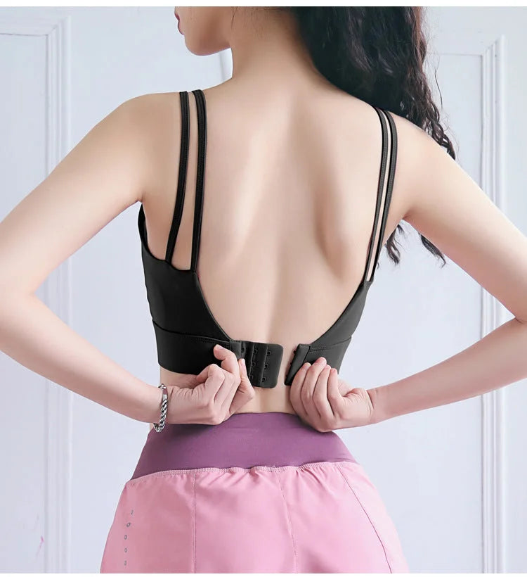 Fine Double Strap Sports Bra for Women – Anti-Shake Running Yoga Bras in Blush Rose