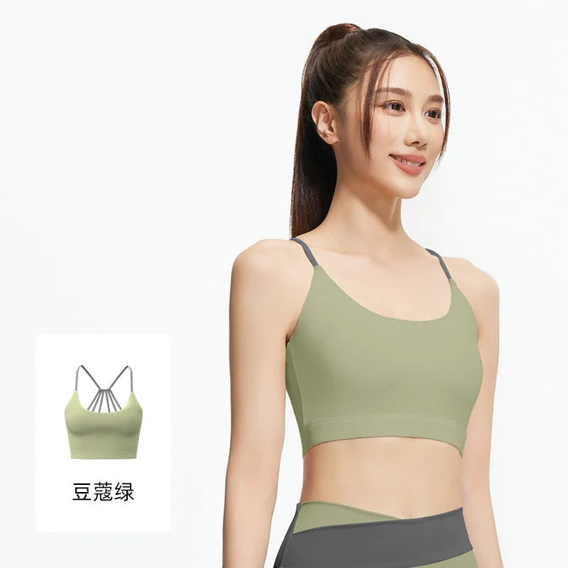 Strappy Back Support Sports Bra - Athletic Performance Bra for Running & Yoga