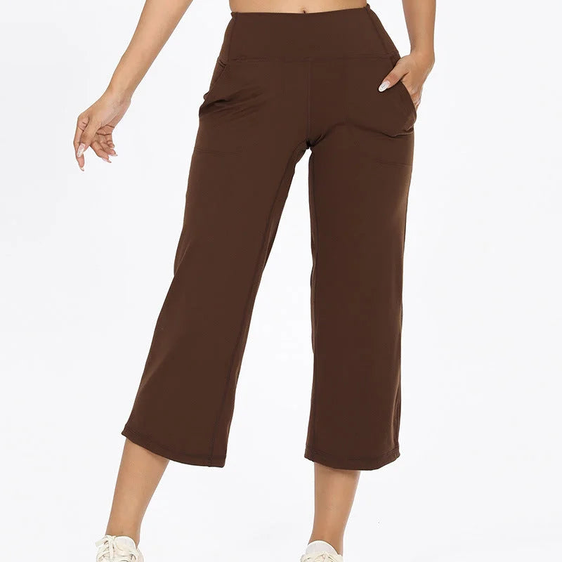 High-waisted wide-leg mid-length yoga pants - bare feel everyday commuter elastic breathable quick-dry