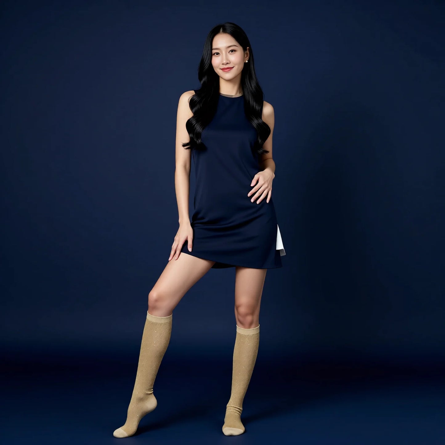 Shiny Metallic Sheer Knee High Socks Women Breathable Summer Stockings