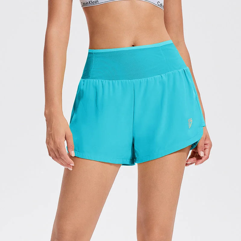 High-Waist Pocket Athletic Shorts - Breathable High-Rise Running Yoga Shorts