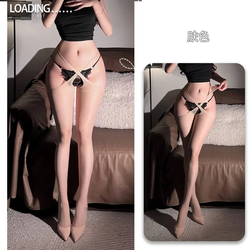 sheer garter stockings with adjustable straps, seductive open crotch design