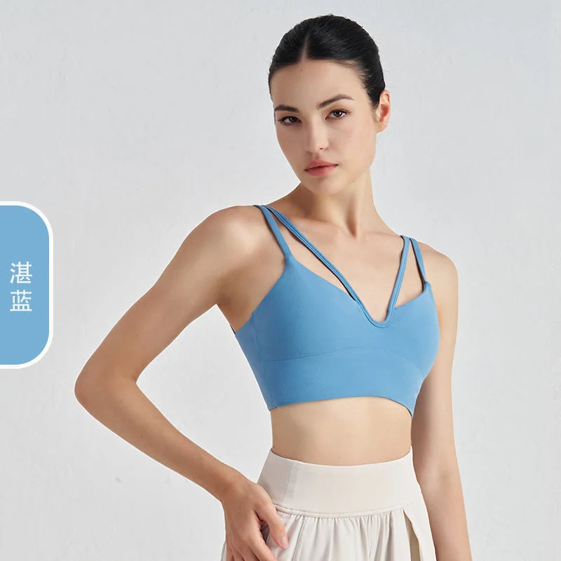 V-neck Strappy Yoga Camisole with Padded Support & Fine Shoulder Straps