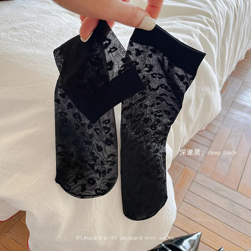 Sheer Leopard Print Ankle Socks for Women - Thin Breathable Boat Socks