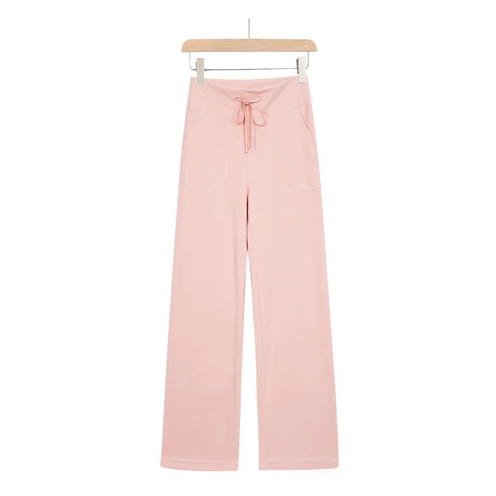 High-waisted drawstring wide leg lounge pants