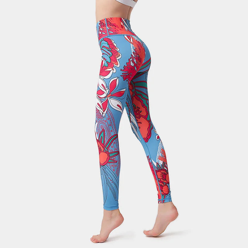 High Waisted Floral Yoga Leggings - Butt-Lifting Compression Pants for Workout