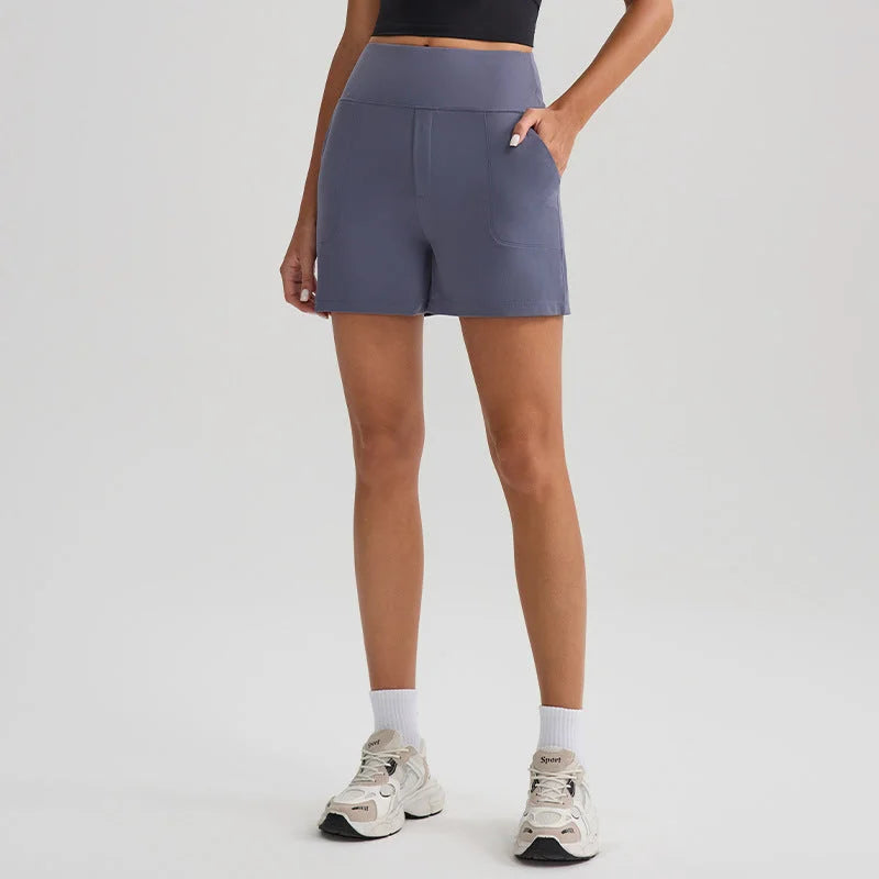 Nude Feel Yoga Shorts High Waist Pockets Quick Dry Breathable