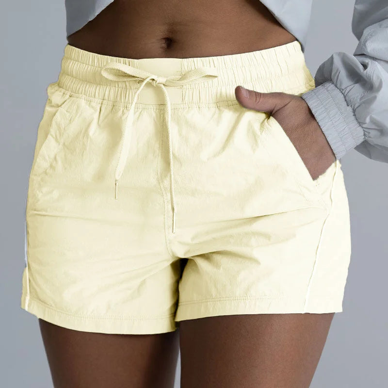 women's elastic waist running shorts, quick-dry sporty shorts with side stripes