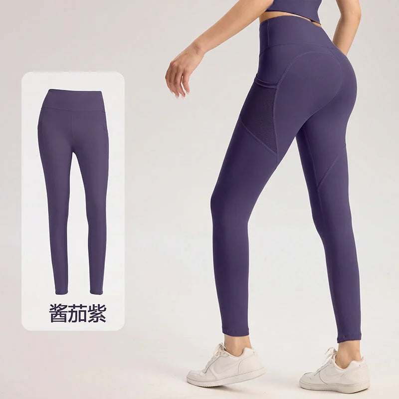 Mesh Side Pocket High-Waisted Tummy Control Butt-Lifting Yoga Pants
