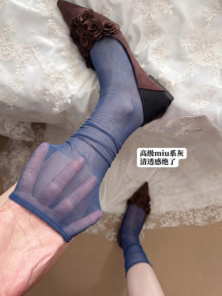 Sheer Ballet Ruched Leg Socks - Breathable Thin Summer Socks