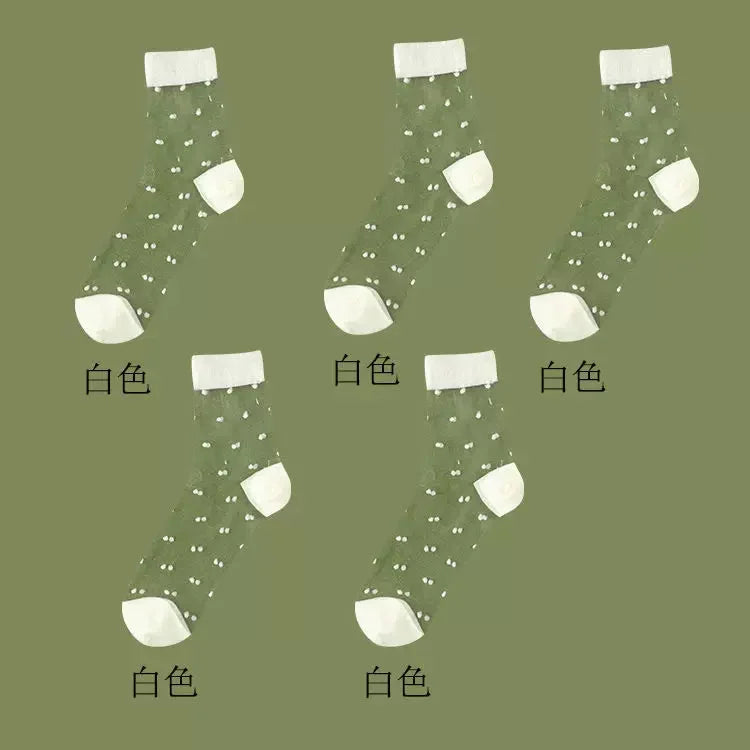 Sheer Polka Dot Sheer Socks for Women - Breathable Summer Mid Calf Socks