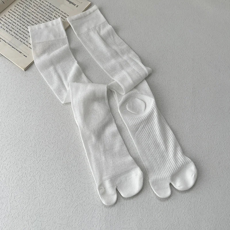 Tabi Split Toe Socks Women - Sheer Mesh Calf High Summer Socks