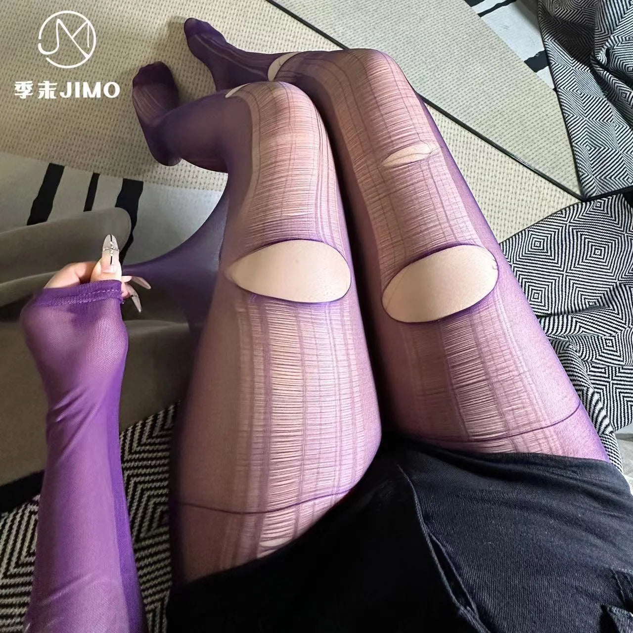 Black Sheer Hand-Torn Pantyhose
