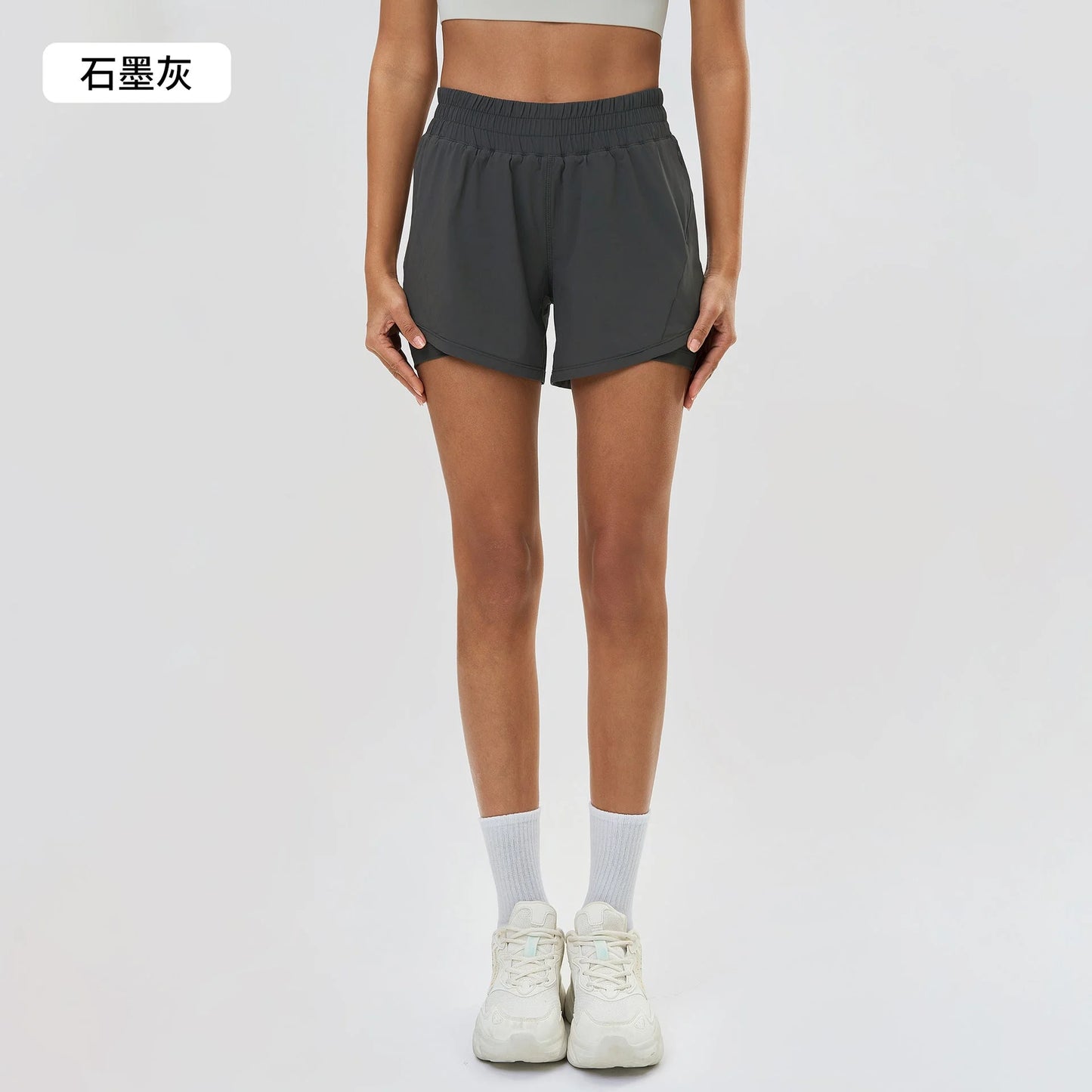 Lightweight Quick-Dry Double-Layer Active Shorts with Adjustable Drawstring Waist