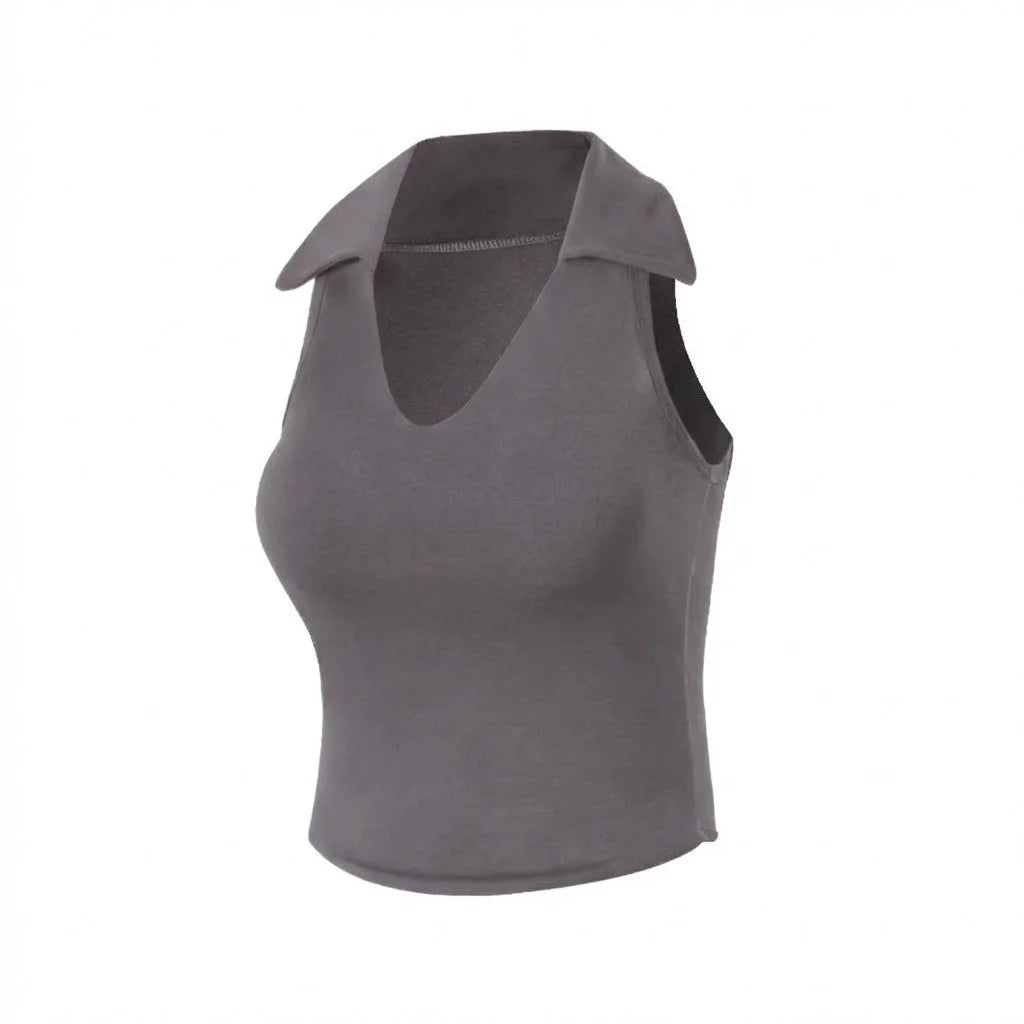 Polo Neck Tennis Tank Top with Built-in Padded Bra for Women