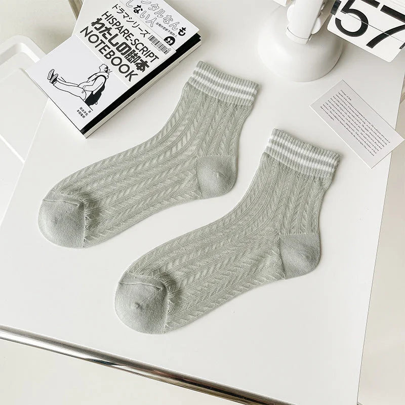 Women's Breathable Mesh Mid-Calf Socks Summer Thin Hollow Out