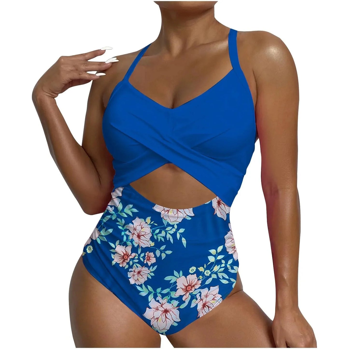 Sexy One Piece Swimsuit with Cut Out Cross Detail High Waist V-Neck Bathing Suit