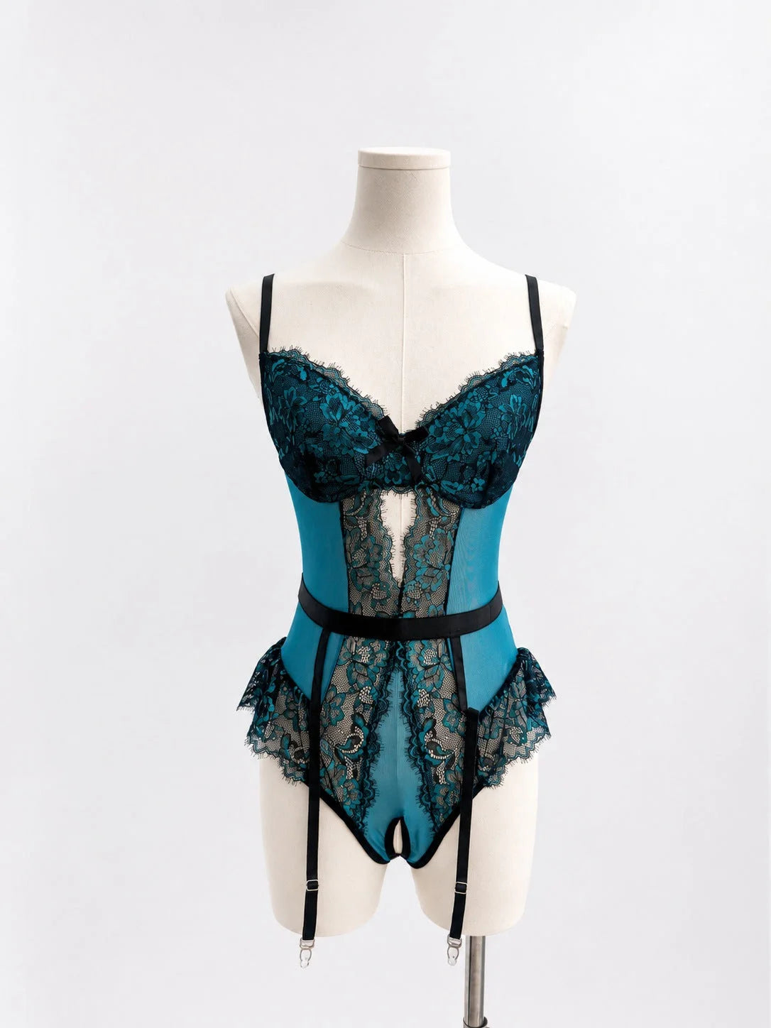 Sexy Lace Cutout Lingerie Bodysuit with Strappy Suspender