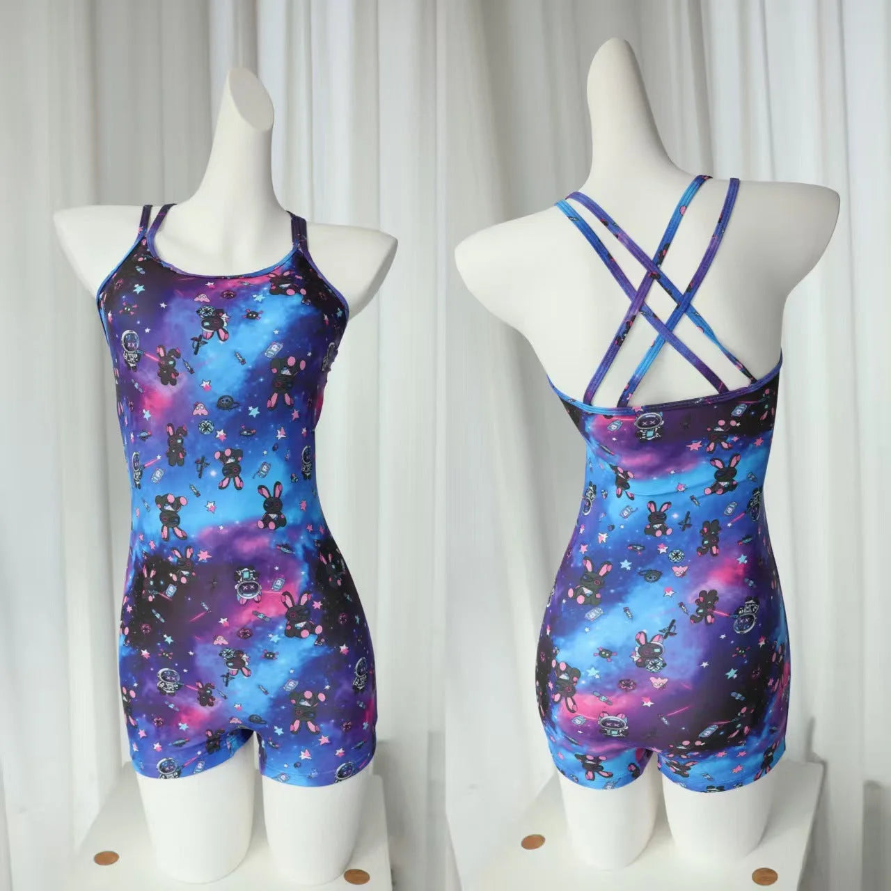 high-waisted one-piece swimsuit with crisscross straps