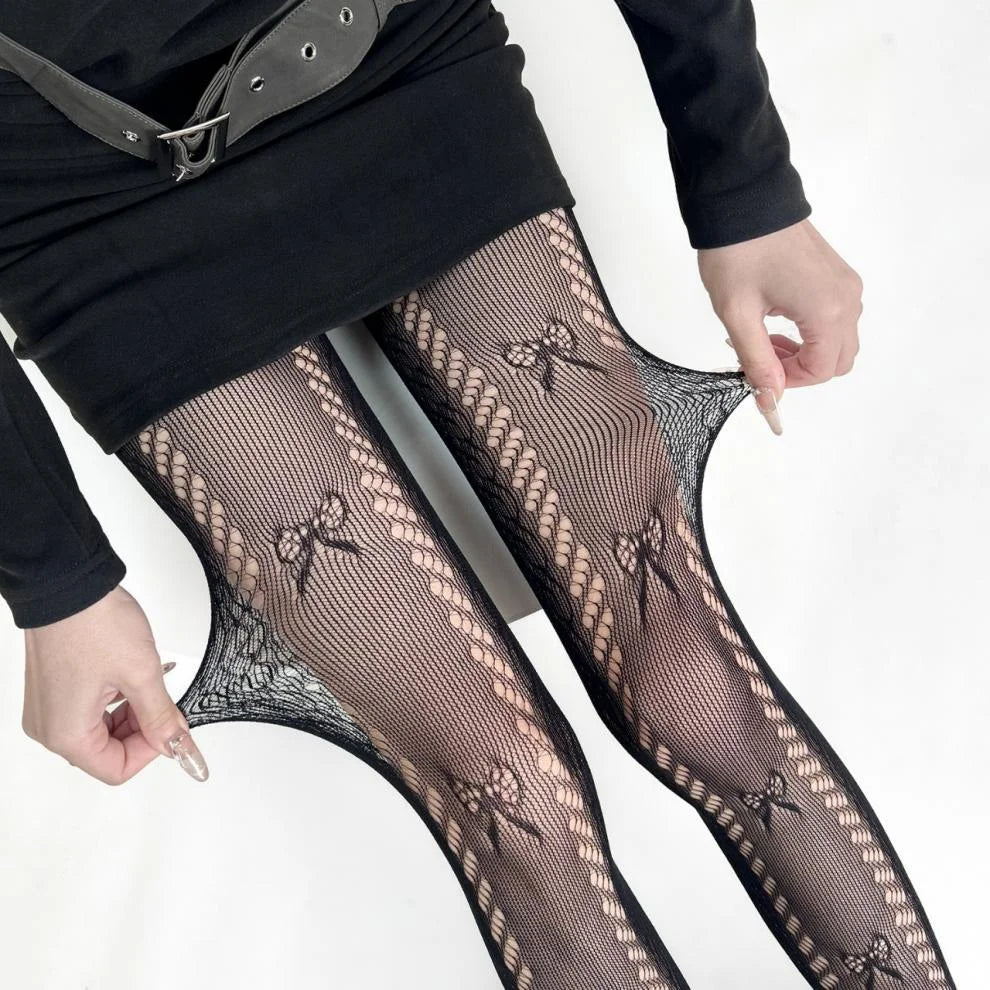 Sheer Bow Lace Tights - Butterfly Pattern Pantyhose for Women