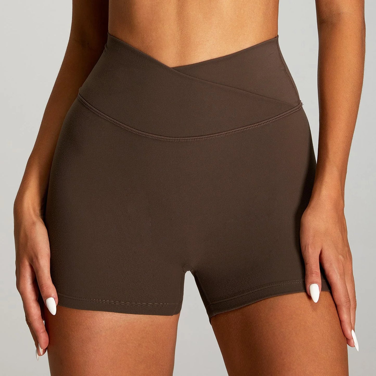 High Waist Yoga Shorts - Cross Design, V-Waist, Seamless Activewear