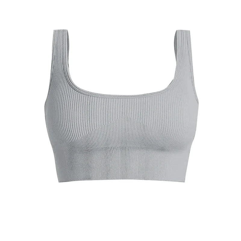 U-Back Ribbed Crop Tank Top with Built-in Pads