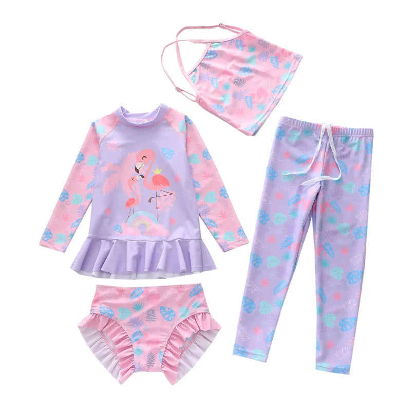 Childrens long sleeve long pants two piece swimming outfit with CPC certification