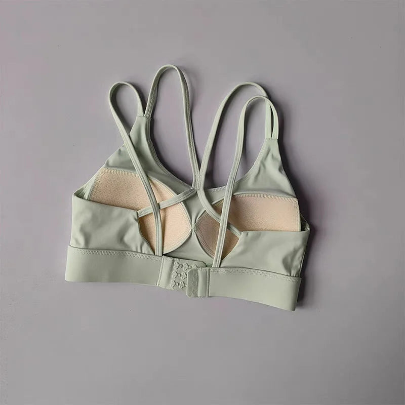 High-Support Cross-Back Sports Bra with Fixed Cups