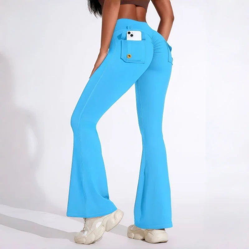 butt-lifting flared yoga leggings with cargo pockets