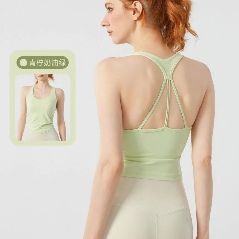 Breathable Hollow-Out Yoga Tank Top with Camisole Bra Support