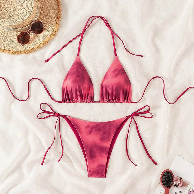 Tie-Dye Bikini Set - Halter Neck String Bikinis