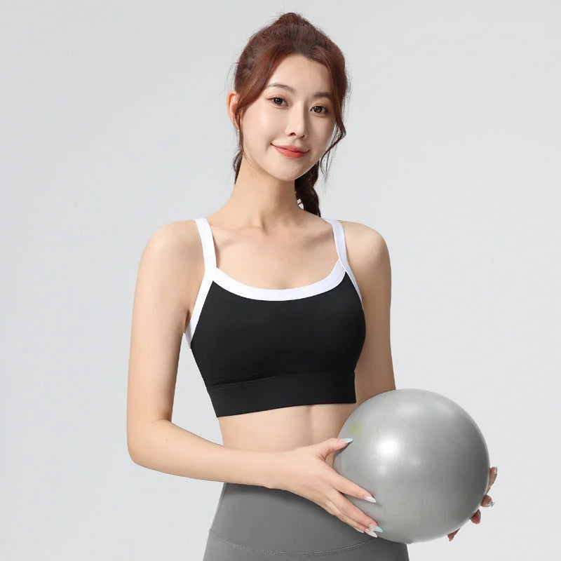 Colourblock Strappy Back Sports Bra - No Sleeve Training Vest for Running Yoga