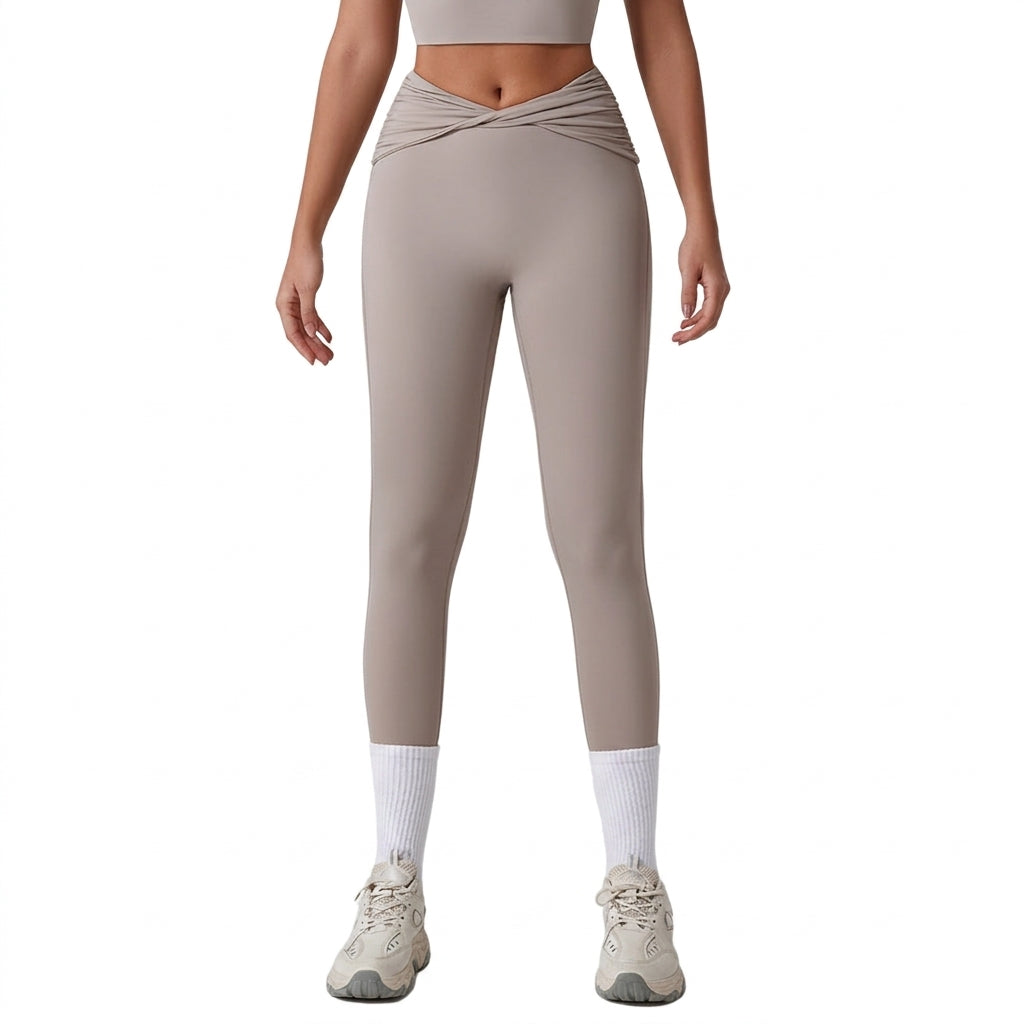 High-Waist Twist Ruched Yoga Leggings Slim Fit