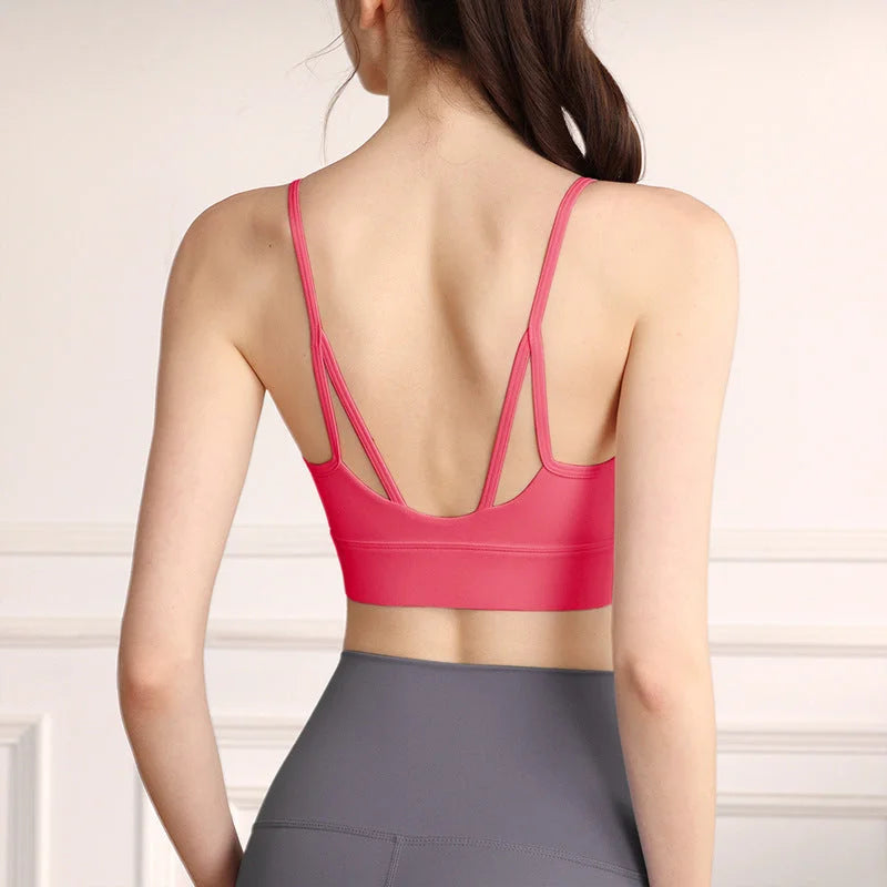 Blush Rose Seamless Sports Bra Fine Straps Yoga Camisole