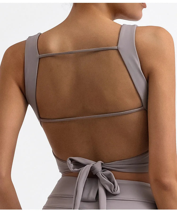 Matte Black Criss-Cross Strappy Yoga Cami Top