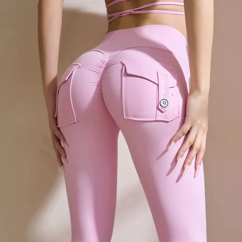 High Waisted Seamless Yoga Leggings with Pockets and Peach Lift