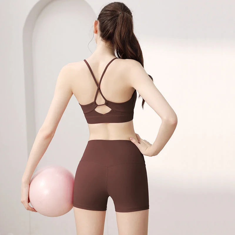 Supportive Sports Bra and Shorts Set - Breathable Yoga Activewear