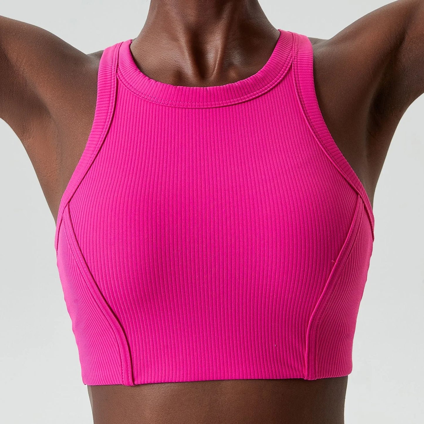 Liana Stripe High-Neck Sports Bra - High Support Yoga Bra with Removable Cups