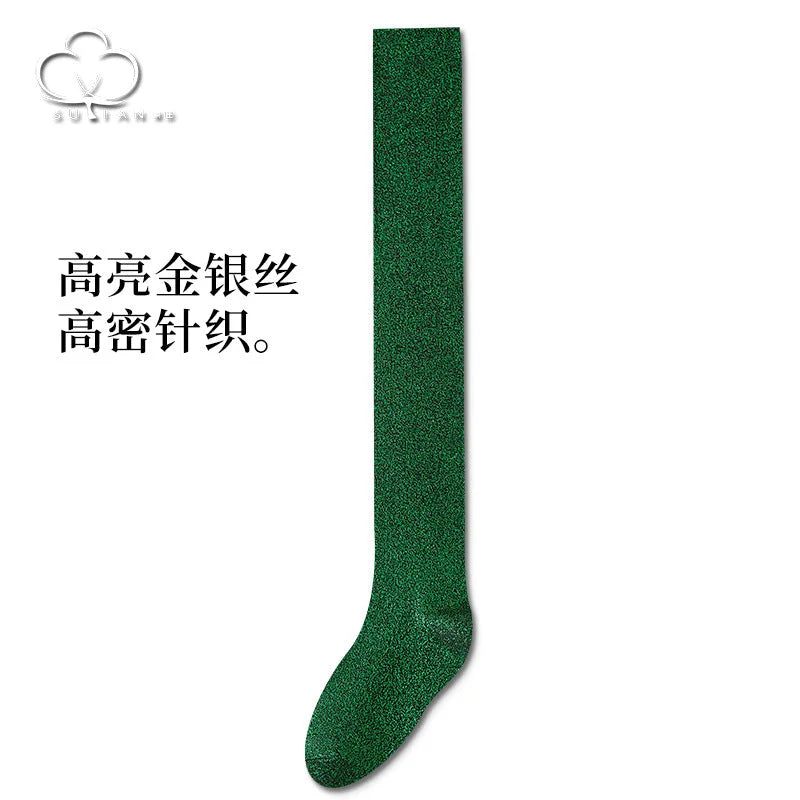 Shimmer Metallic Thigh High Socks - Sparkly Over Knee Stockings