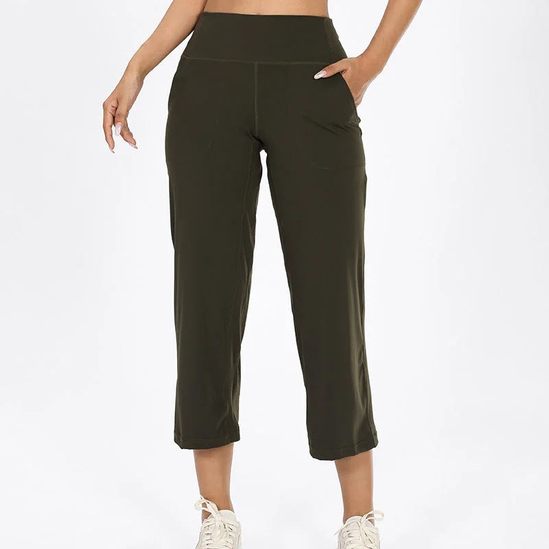 High-waisted wide-leg mid-length yoga pants - bare feel everyday commuter elastic breathable quick-dry