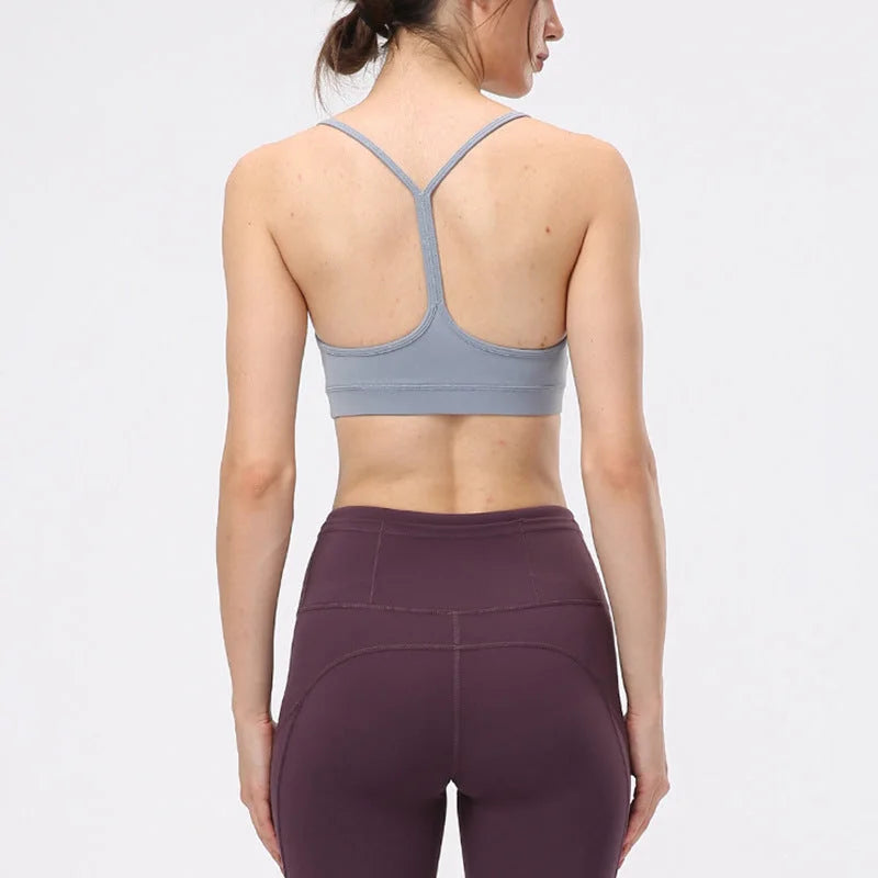 Y-Shaped Thin Strap Sports Bra with Supportive Back Support