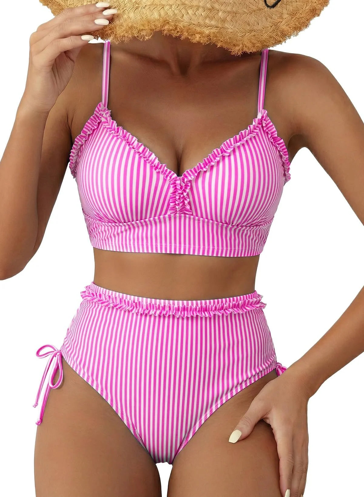 side-tie ruched bikini set high-waisted swimsuit